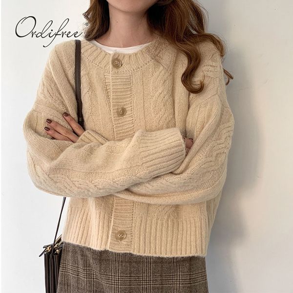 

autumn winter women knitted cardigan single breasted casual short outwear coats sweater jumpers 210415, White;black