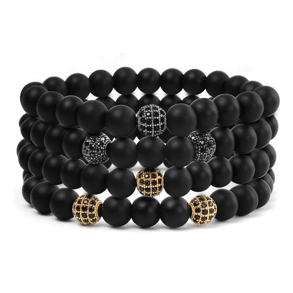 

beaded, strands bracelets charms 8mm black natural stone men micro inlay zircon gun bead handmade jewelry