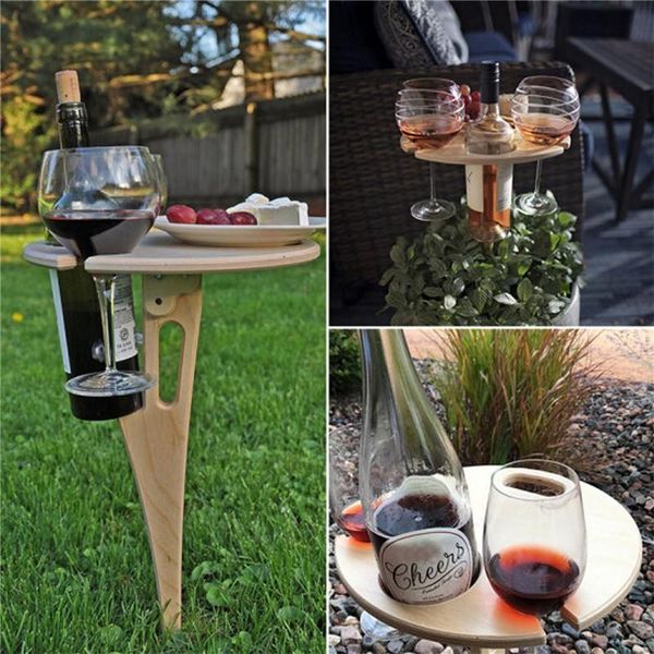 

camp furniture outdoor wine table mini wooden round portable foldable picnic easy carry desk party travel camping product