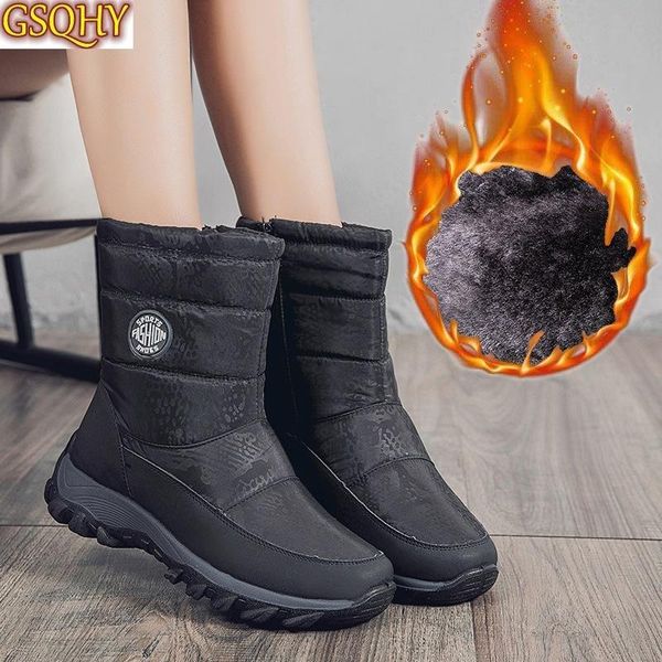 

boots winter women's snow keep warm and plush plus size shoes mid-tube thick cotton outdoor waterproof, Black