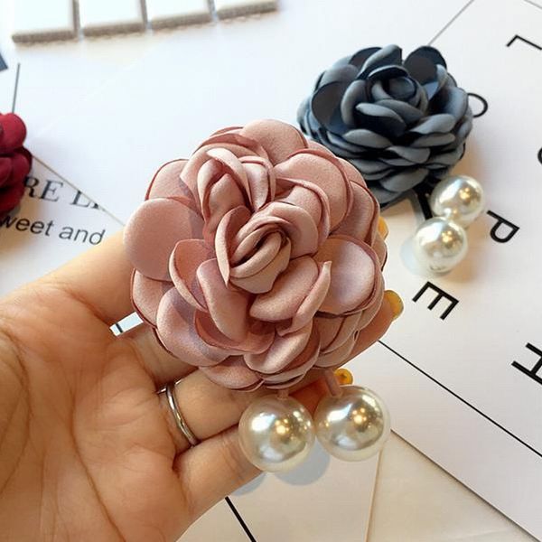 

korean japanese fashion retro exquisite fabric flower imitation pearl brooch for women men suit coat corsage jewelry accessories, Gray