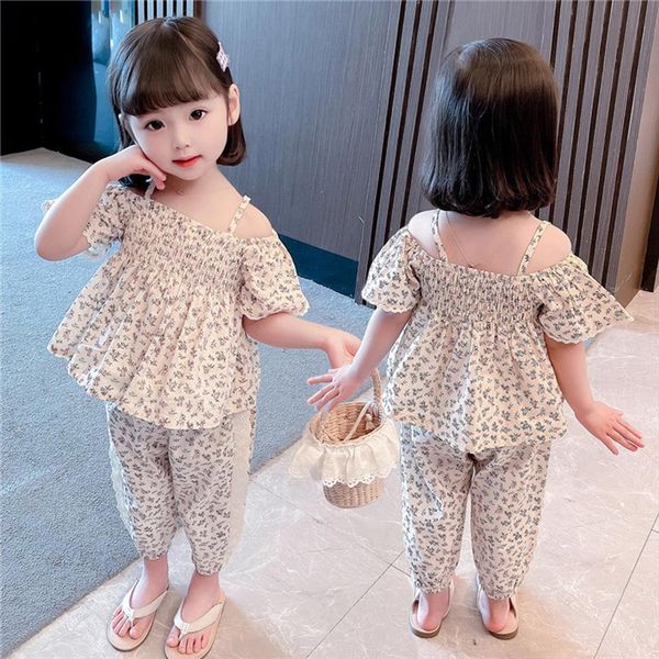 

girls clothes floral vest pants teenage clothing casual style sets summer childrens tracksuits, White