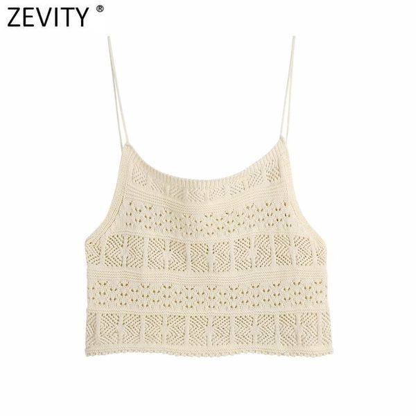 

zevity women fashion hollow out crochet knitting short smock blouse female patchwork casual sling shirts chic crop ls9223 210419, White