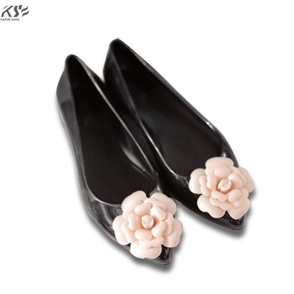 

jelly shoes women candy summer luxury designer brazilian brand model rose flower flat slip on female beach sandals, Black