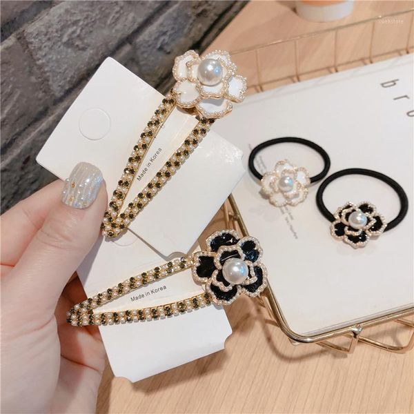 

camellia pearl flower crystal hair clip hairpins rhinestone diamond korean accessories for girls retro head wear barrette1