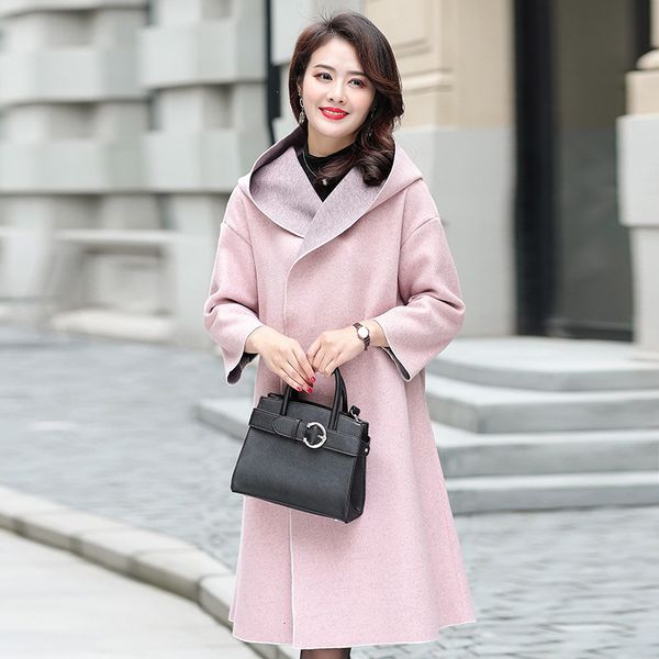 

fashion casual long wide-waisted solid wool blend coat and jacket single breasted women coats autumn winter, Black