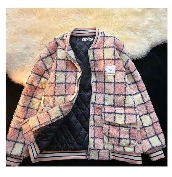 

women's jackets plaid pink sweet girls oversized cardigan jacket women long sleeve casual streetwear woman warm winter coat, Black;brown