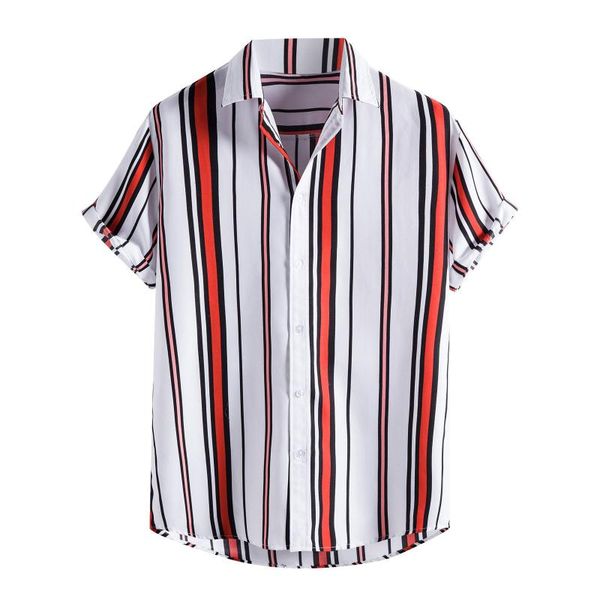 

men's casual shirts mens 2021 beach hawaiian short sleeve stripe printing european american retro lapel shirt cardigan, White;black