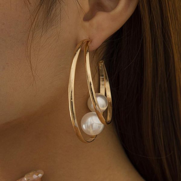 

hoop & huggie bohemia double layer big cuff earrings fashion gold color circle pearl earring for women broncos 2021 trend jewelry, Golden;silver