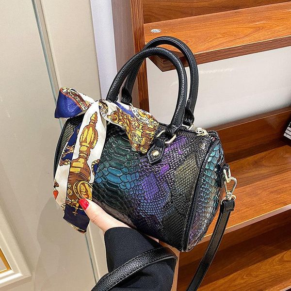 

evening bags snake print female luxury handbag leather crossbody with silk scarf for women winter shoulder bag ladies tote purses