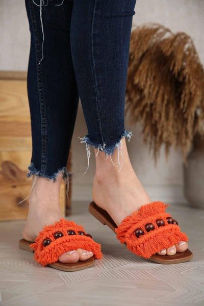 

slippers women tassels beaded orange, Black