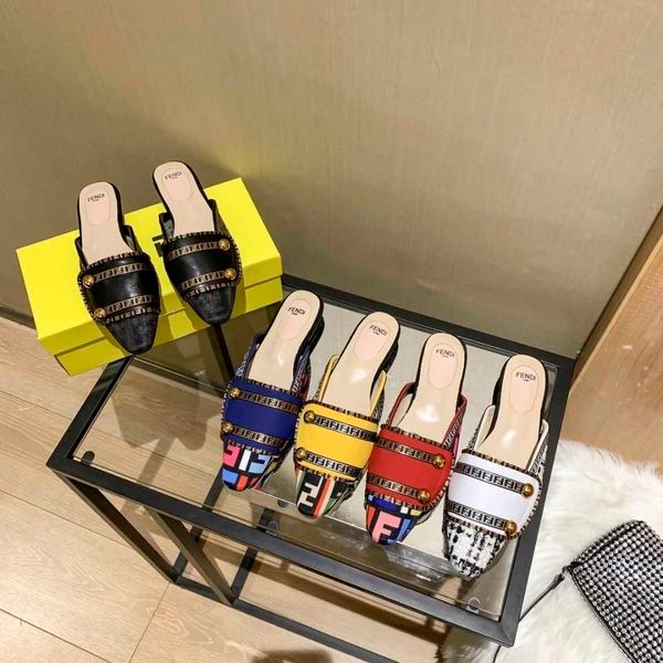 

fd summer new baotou slippers printed half women's net red flat bottom color matching outer wear lazy muller xsts zmm, Black