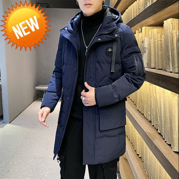 

2021 new men's wnter korean style trendy cotton-padded jacket windproof thick warm mid-length fly1818, Black
