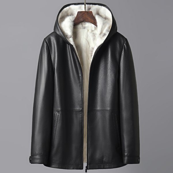Зимние куртки мужчины настоящая норнка шуба ветровка натуральная кожаная куртка с капюшоном утолщение теплой верхней одежды пальто плюс размер мужской одежды