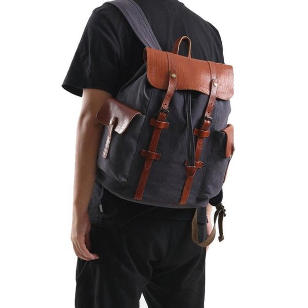 

backpack men cotton canvas backpacks vintage casual travel bags for women school lapwith leather classic knapsacks