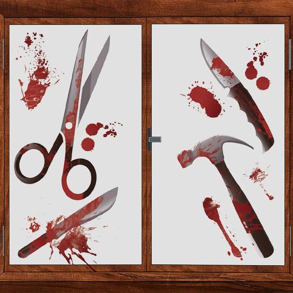 

wall stickers halloween bathroom blood handprints footprints knife axe scissors removable glass for holiday