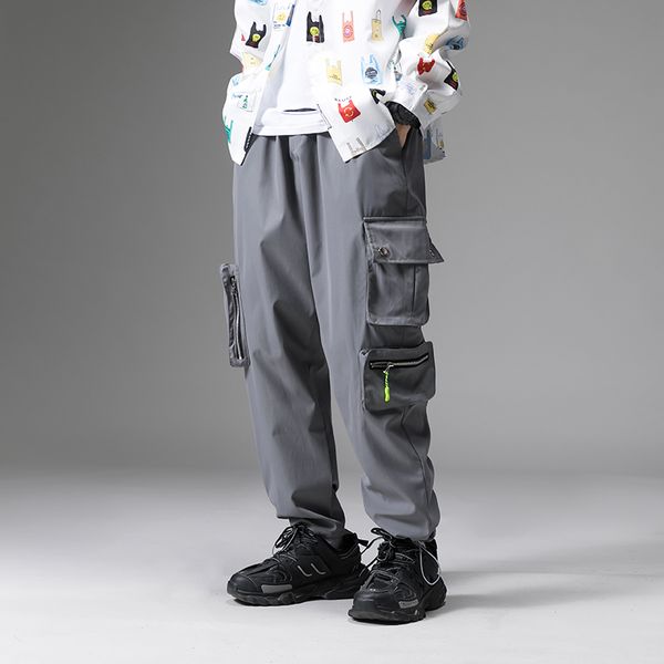 

men's pants multi pockets cargo harem jogger men hip hop fashion casual track trousers streetwear harajuku male sweatpants 4kky, Black