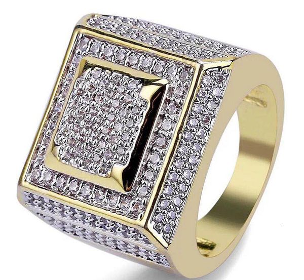 

weixu micro set zircon men's ring hip hop square, Silver