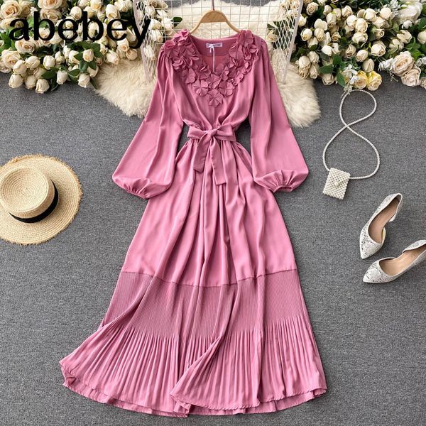 

women design dress elegant retro puff sleeve v neck a-line spring fashion casual vacation long 210512, Black;gray
