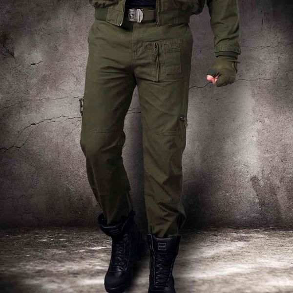 Pantaloni mimetici Cargo da uomo Casual Allentato Multi Molte tasche Pantaloni lunghi militari dal taglio dritto Camo maschile 210518
