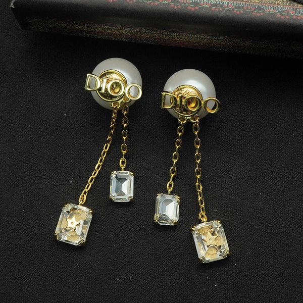 

d new letter tassel square pearl earrings female temperament, Black
