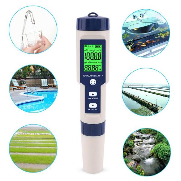 

meters yieryi professional digital water tester 5 in 1 ph/tds/ec/salinity/temperature pen waterproof multi-function meter