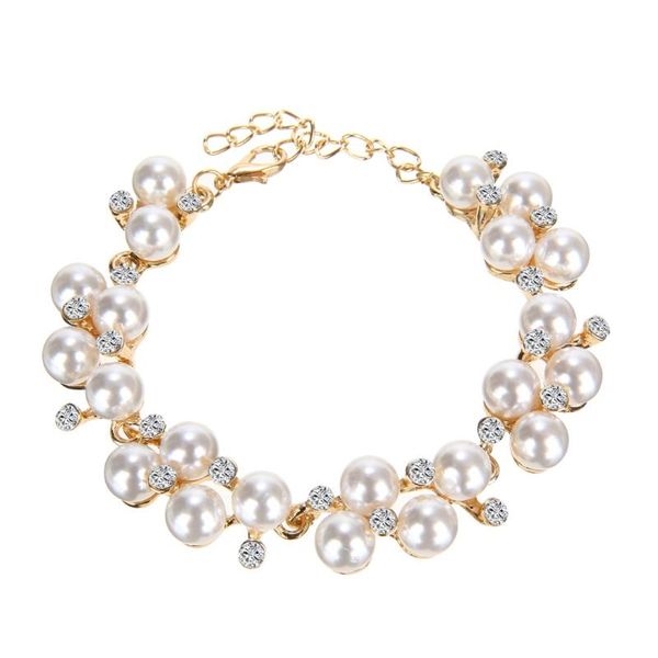 

charm bracelets luxury imitation pearl bead crystal rhinestone bangles bracelet trendy elegant charms jewelry birthday gifts for women, Golden;silver