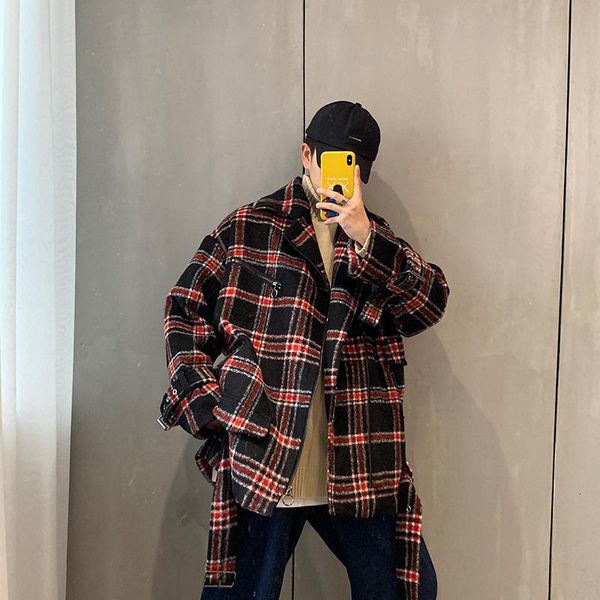

men's wool & blends casual coat male women vintage streetwear fashion hip hop thick shirt outerwear men weave loose black red tassel pl