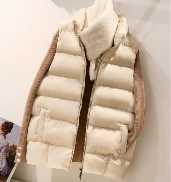 

women's vests 2021 cotton-padded autumn women winter vest stand collar sleeveless zipper waistcoat plus size 3xl, Black;white