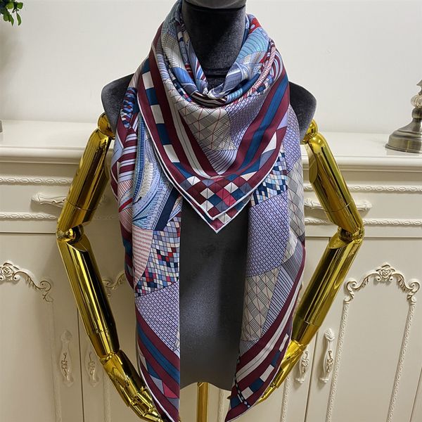 

women's square scarves shawl good quality 100% twill silk material thin and soft pint letters pattern size 130cm- 130cm, Blue;gray