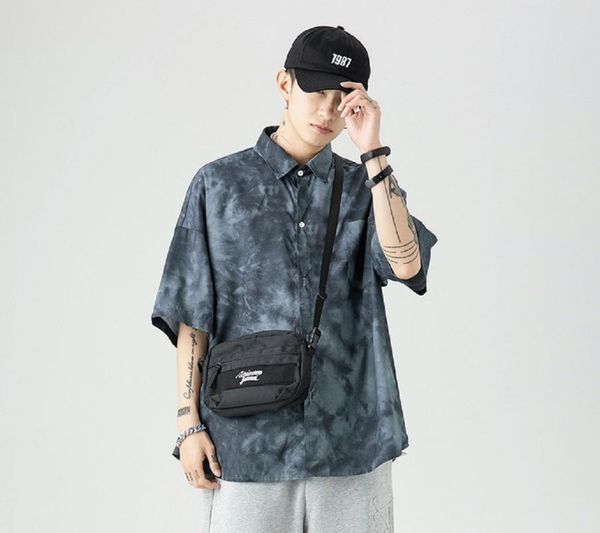 

men's casual shirts 2021 mens dress short sleeve loose male summer tie dye trendy chest pocket men korean camouflage hip hop tees, White;black