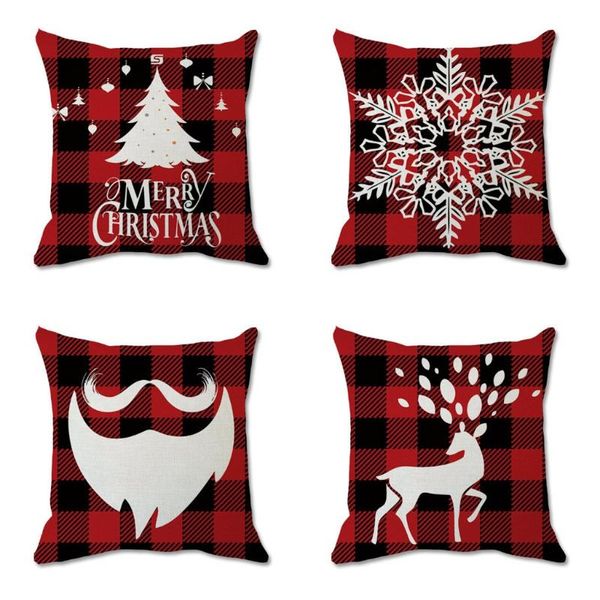 

cushion/decorative pillow christmas cartoon santa claus elk cushion cover red plaid throw ornaments natale 2021 xmas gifts sofa cushions