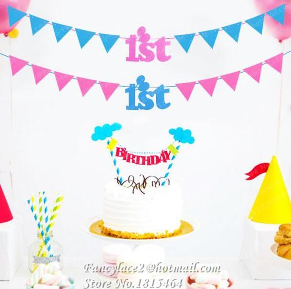 

party decoration 1set 1st birthday banner non-woven bunting flags for baby shower baptism kids room