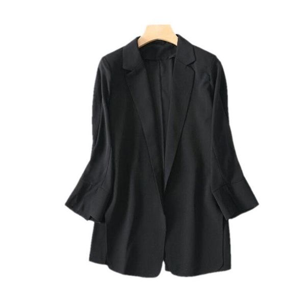 

large size blazer women's casual coat mid-long chiffon suit jacket 2021 spring autumn black office clothes suits & blazers, White;black