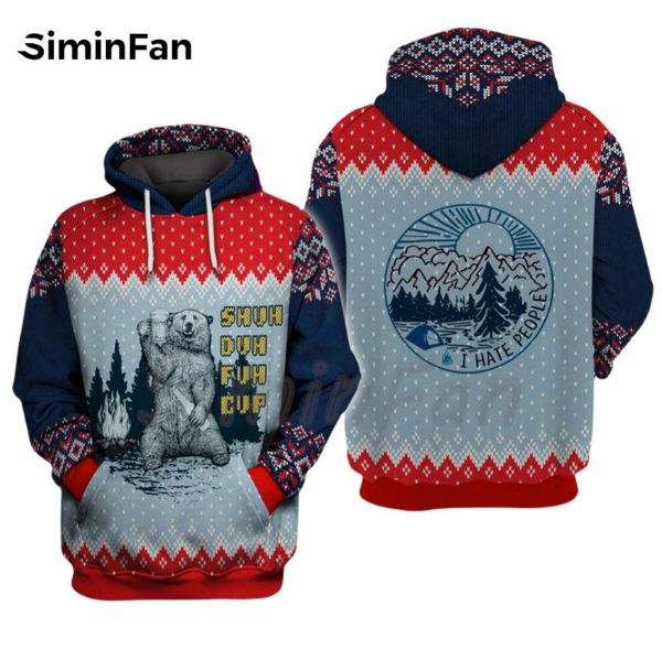 

men's hoodies & sweatshirts bear beer christmas camping knitting pattern men 3d print casual sweatshirt harajuku pullover women track, Black