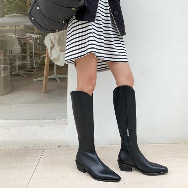 

boots autumn and winter 2021 thick heel knight fashion square head middle high tube large women's, Black