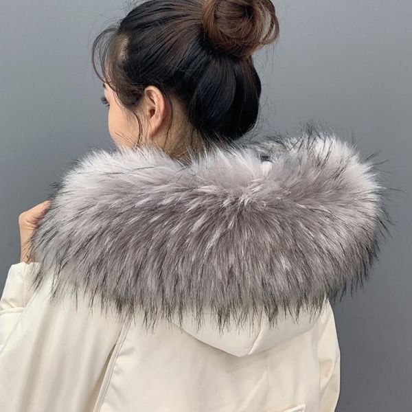 

scarves luxury winter faux raccoon fur collar scarf women warm soft fluffy fake coat accessories wraps and shawl, Blue;gray