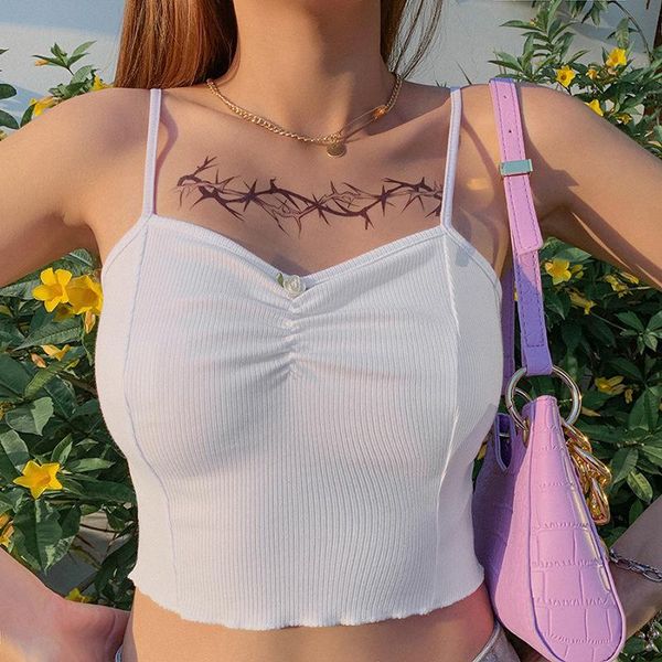 

women's tanks & camis simple white slim fit pleating spaghetti strap female leisure kpop soft street tank woman elegant harajuku camiso