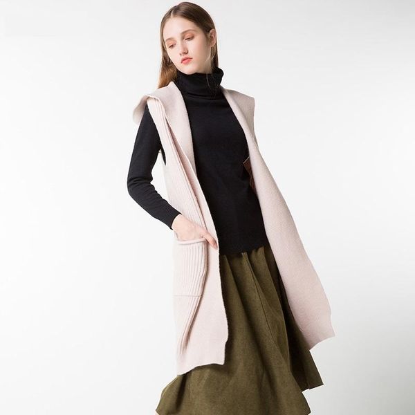 

women's sweaters 2021 casual sleeveless long cardigan vest for women with pocket hooded autumn winter warm wool knitted cardigans, White;black