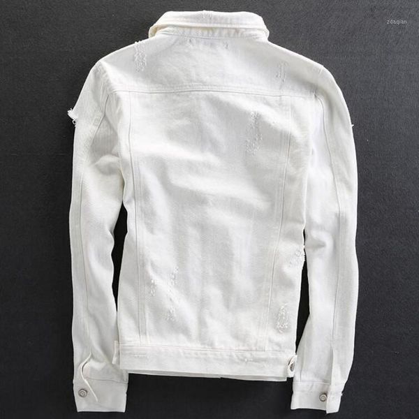 

men's jackets 2021 white slim fit mens jeans jacket classic hole ripped motorcycle men single breasted cotton homme coats, Black;brown