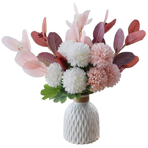 

decorative flowers & wreaths artificial with vase for decoration, faux silk set home kitchen table decor, centerpieces