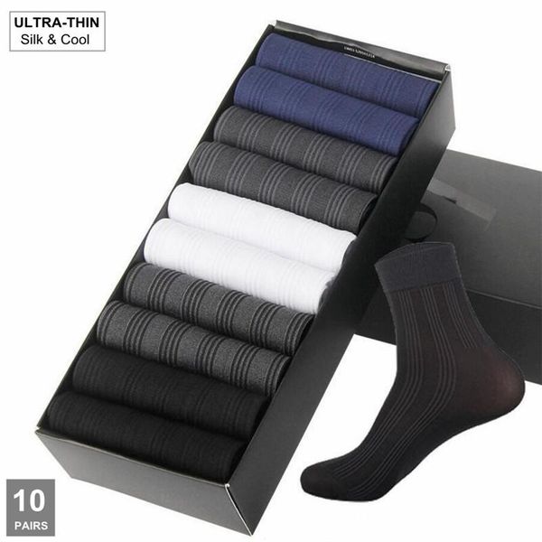 

men's socks 10 pairs/pack business men ice silk middle tube summer autumn absorb sweat male thin deodorant eur 38-44, Black