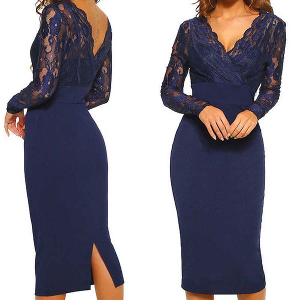 

spring autumn women's mid-length dress lace stitching long-sleeved v-neck dresses for women #8066 210527, Black;gray