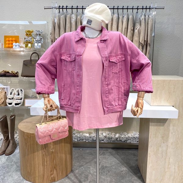 

coat nicho design 2021 lapel sleeve buttons pink denim jacket pocket, Tan;black