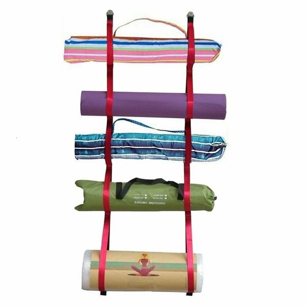 

wall mount yoga mat holder & foam roller soft webbing rack-system holds 5~6