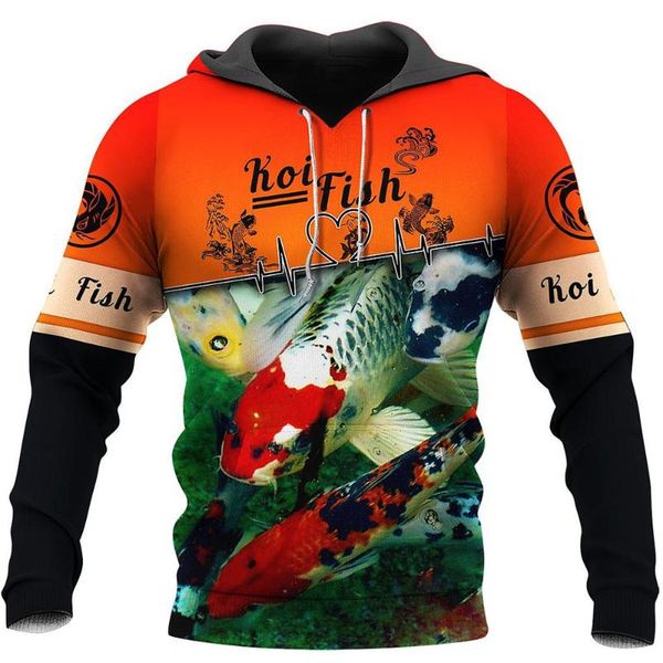 

men's hoodies & sweatshirts products long sleeve fun koi fish 3d printing zipper pullover harajuku street sweatshirt/hooded, Black