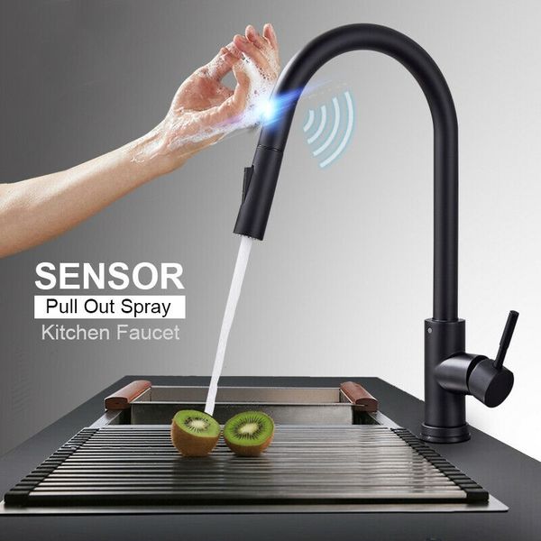 Rubinetti da cucina con sensore tattile Rubinetto con sensore estraibile oro Rubinetto con sensore a rotazione in acciaio inossidabile a 360 ° Rubinetto miscelatore a induzione con rubinetto a sfioramento 210724