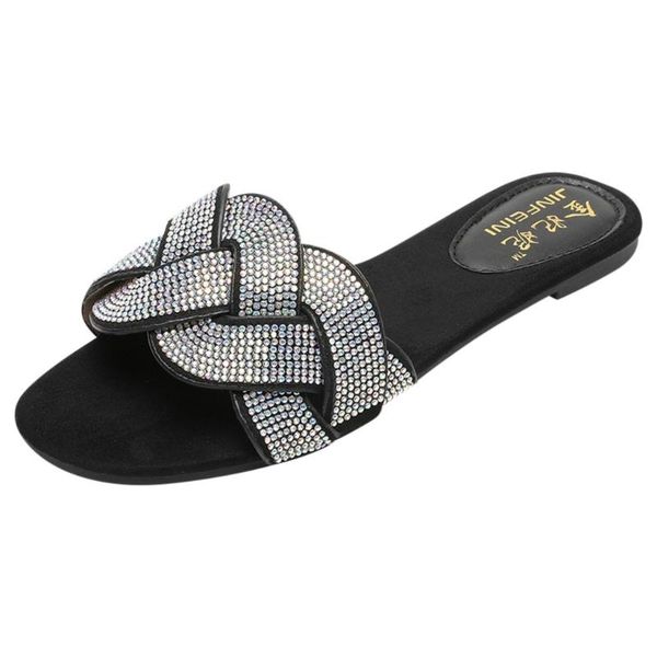 

slippers sagace flat sandals women crystal shiny summer womens trending for sandalias femenina 2021, Black