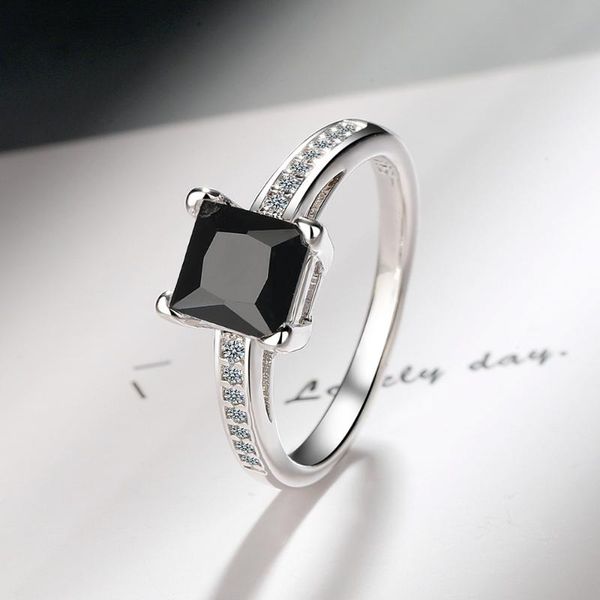 

wedding rings blue color crystal zircon for woman princess european and american four-claw square ring wholesale kids jewelry, Slivery;golden