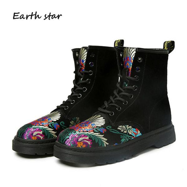 

boots warm shoes women fashion brand flock lady chaussure autumn female footware embroidered winter ankle with fur, Black